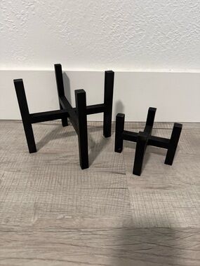 Black Wooden Plant Stands - Set of 2